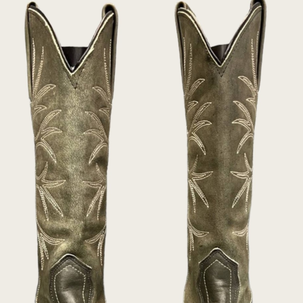 SOLD Vintage Frye Western green leather heeled coastal cowgirl boots - Picture 11 of 12